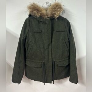 ba&sh Faux Fur Hooded Wool Coat Jacket Green Size 0 Womens Lined
